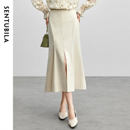 Damen Midi-Langrock mit hoher Taille und Schlitz am Saum im eleganten Stil