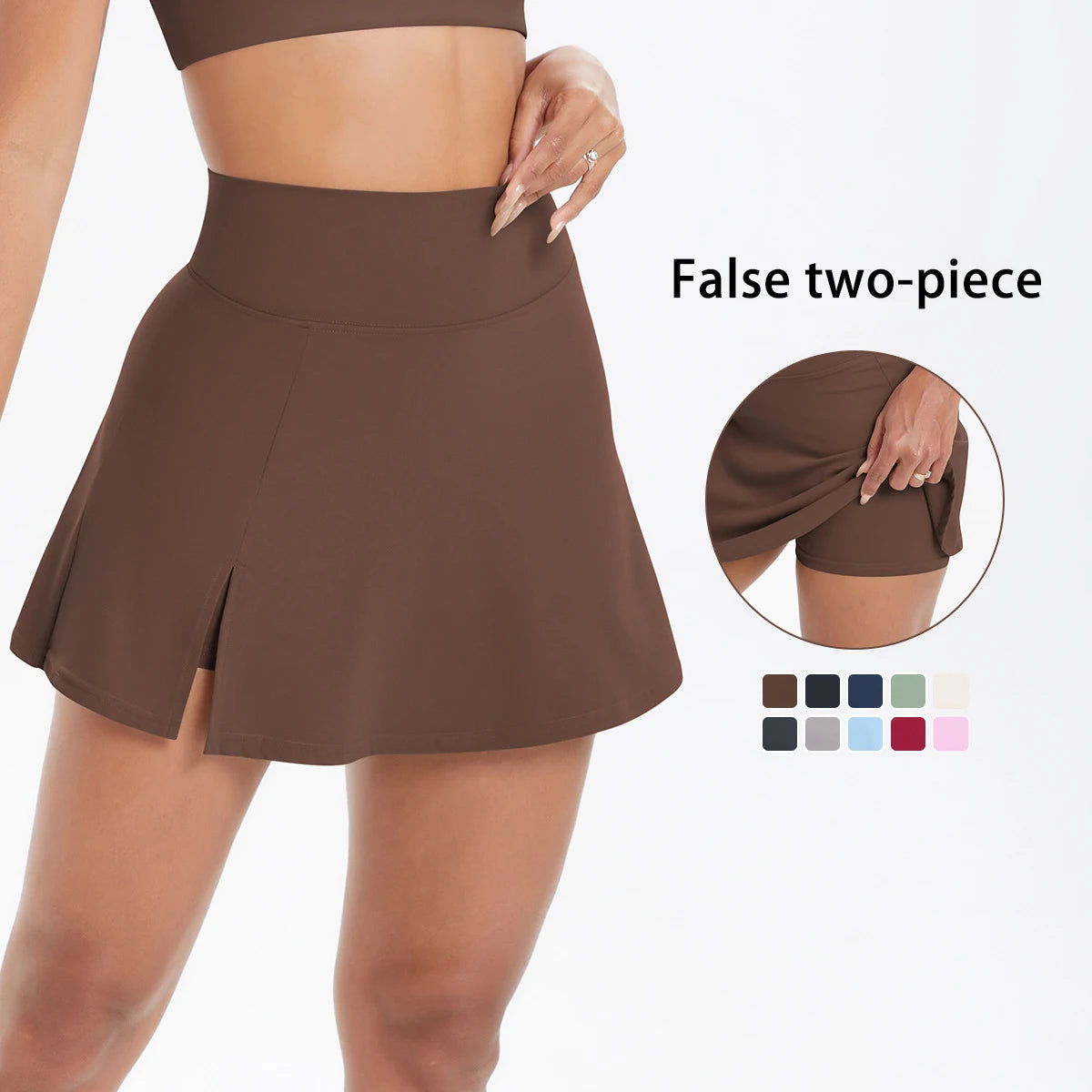 Tennisrock mit Sicherheits-Short, braun, A-Linien-Schnitt mit seitlichem Schlitz