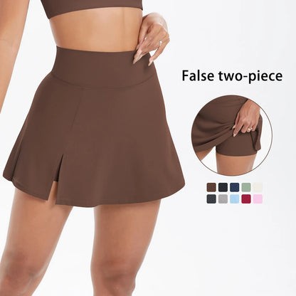 Tennisrock mit Sicherheits-Short, braun, A-Linien-Schnitt mit seitlichem Schlitz