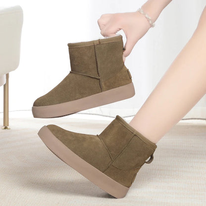 Damen Schnee Stiefel aus echtem Leder mit warmem Wollfutter