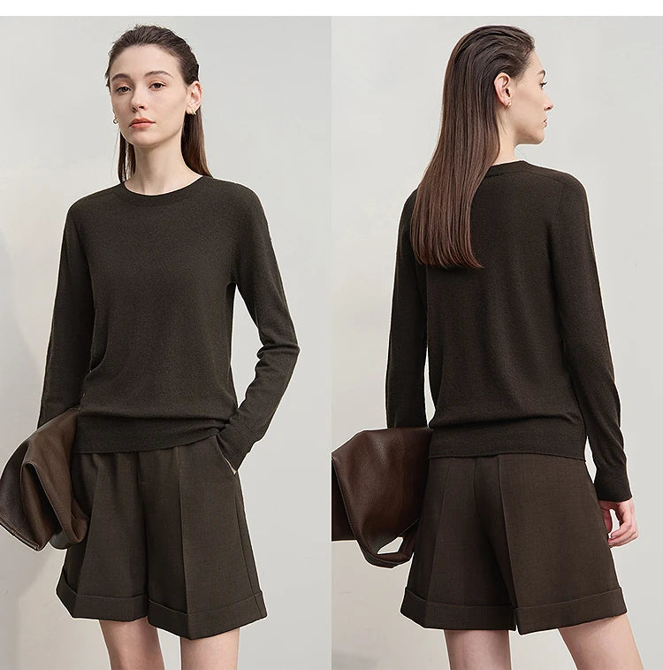 Damen V-Ausschnitt Pullover 100 % Wolle Basic Herbst-Winter