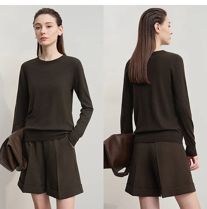 Damen V-Ausschnitt Pullover 100 % Wolle Basic Herbst-Winter