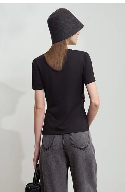 Damen T-Shirt mit Rundhalsausschnitt und gebrochenen Falten aus Modal-Baumwolle