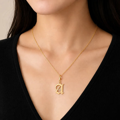 Damen-Charm-Anhänger Buchstaben Alphabet golden Vintage aus Sterlingsilber