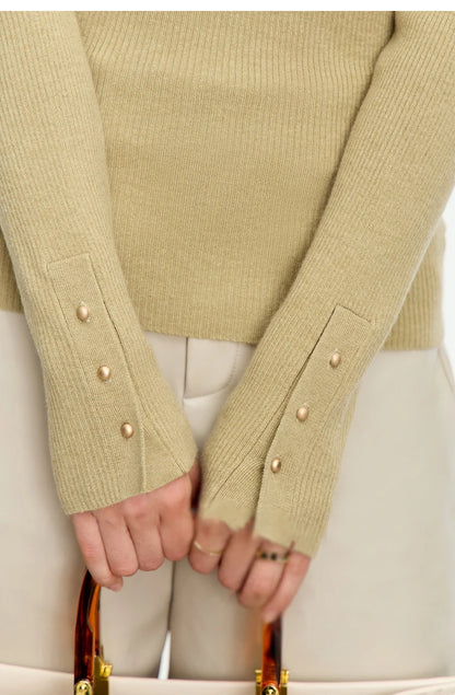 Damen-Strickjacke Rollkragen Knopfleiste Slim halboffene Front Herbst