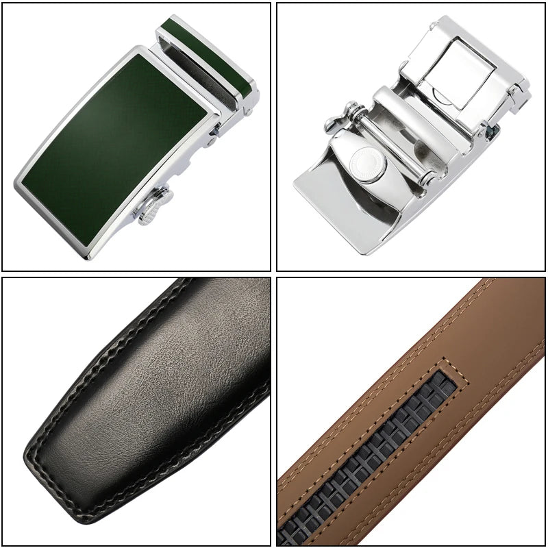 VATLY Fashion Ledergürtel Herren 3,5 cm Automatik-Schnalle Natur-Rindsleder