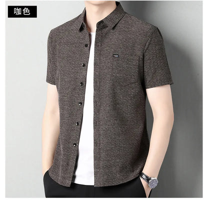 Sommerliches Herren-Kurzarmshirt in Unifarbe – modisches, lässiges Cardigan-Hemd für Jugendliche