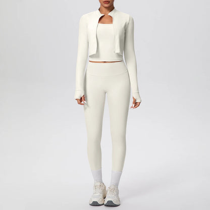 Hamidou Yoga-Set (3-teilig) mit Jacke, Top und Leggings, helles Elfenbein