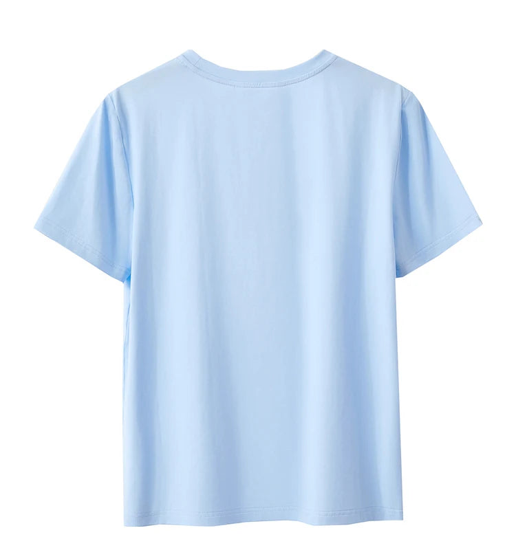 Damen T-Shirt aus Baumwolle mit lässigem O-Ausschnitt und modischer Stickerei