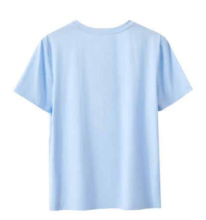 Damen T-Shirt aus Baumwolle mit lässigem O-Ausschnitt und modischer Stickerei