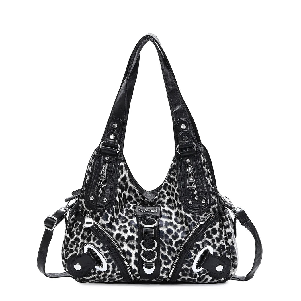 Damen-Schultertasche mit Leopardenmuster und Top-Handle Tragegriff für Alltag und Freizeit Vielseitig
