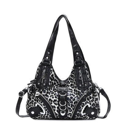 Damen-Schultertasche mit Leopardenmuster und Top-Handle Tragegriff für Alltag und Freizeit Vielseitig