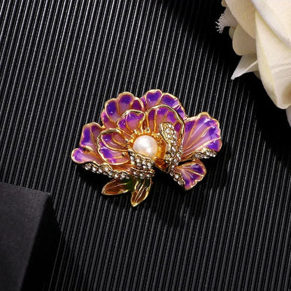 Brosche Blume Perle Emaille Kristall Tropföl Klassisch elegant Damen