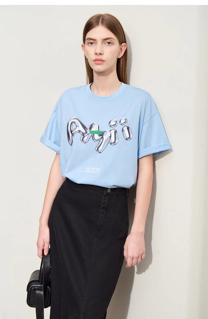 Damen T-Shirts im lässigen Stil mit O-Ausschnitt und modischem Druck