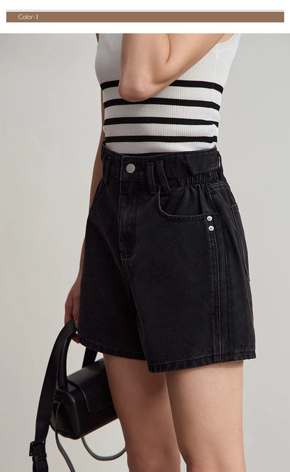 Damen Shorts Baumwoll-Denim Lässig Locker Gerade Vintage Modische Taschenjeans