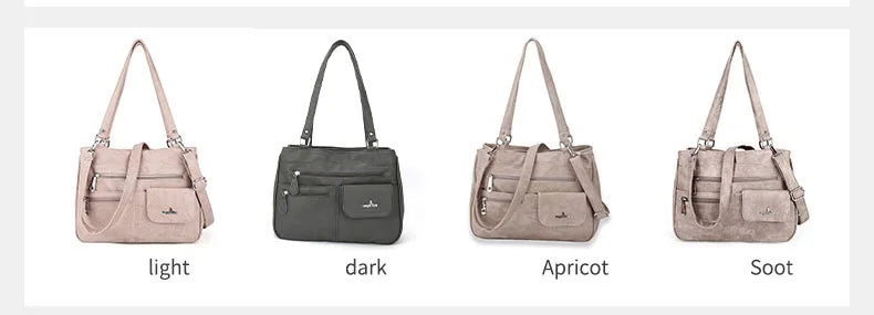 Damen-Handtasche Vintage Schultertasche mit Mehrfachfächern und große Kapazität für iPad und Smartphone