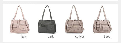 Damen-Handtasche Vintage Schultertasche mit Mehrfachfächern und große Kapazität für iPad und Smartphone