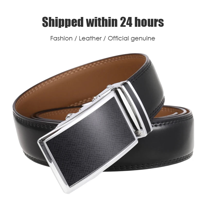 VATLY Fashion Ledergürtel Herren 3,5 cm Automatik-Schnalle Natur-Rindsleder