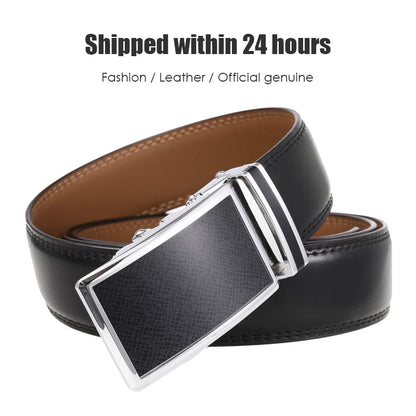 VATLY Fashion Ledergürtel Herren 3,5 cm Automatik-Schnalle Natur-Rindsleder