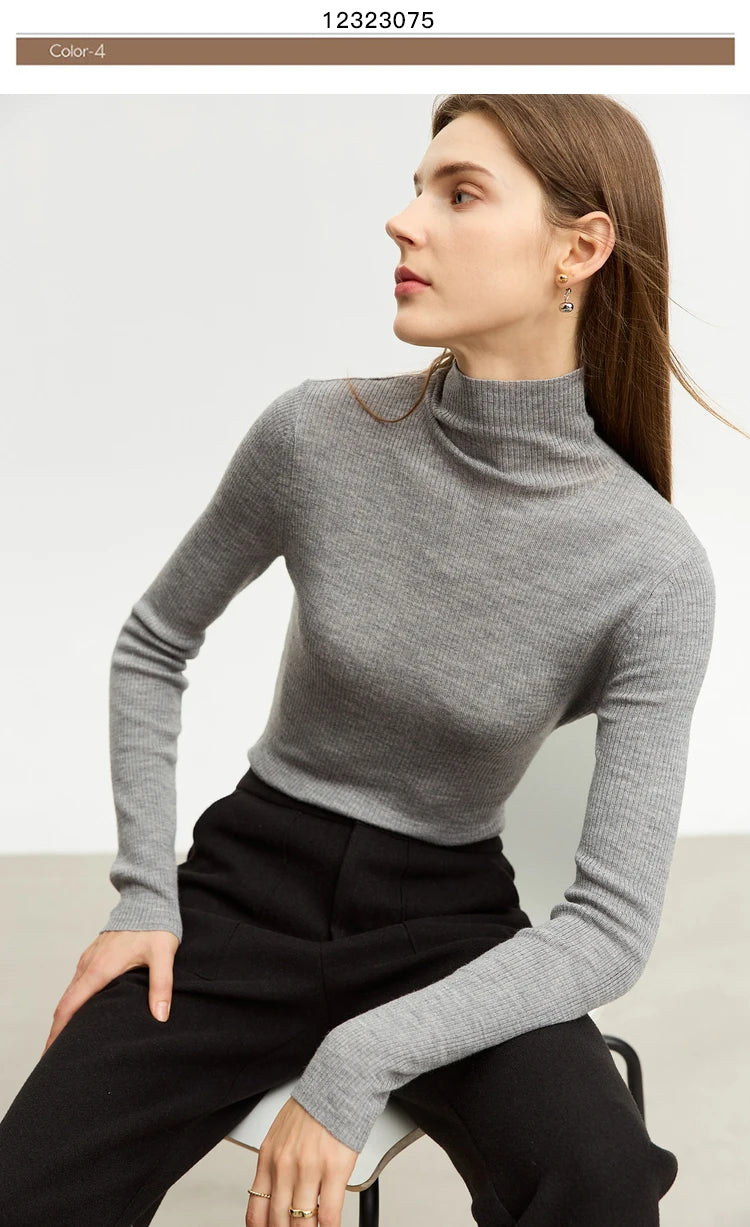 Damen-Rollkragenpullover 100 % Wolle Slim Fit elastisch Winter