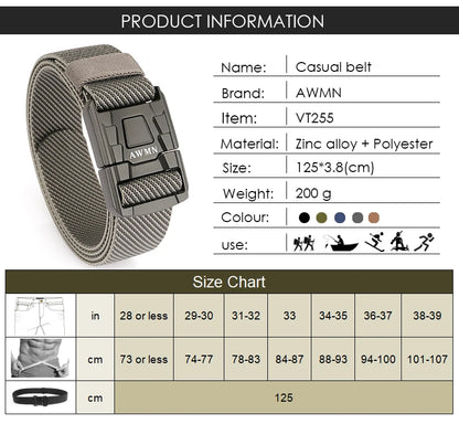 Herren-Gürtel Elastisch Mit Metall-Schnalle Und Schnellverschluss Aus Premium-Canvas-Stretch Für Outdoor Einsatz