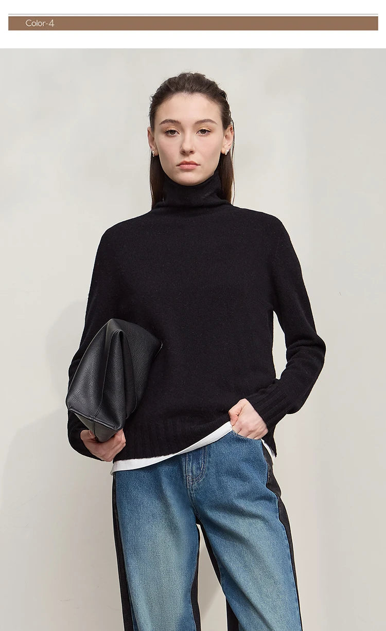 Damen-Rollkragenpullover 100 % Wolle locker Herbst-Winter