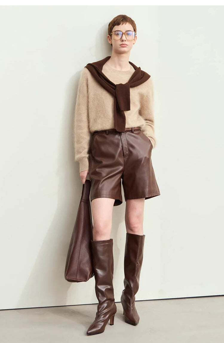 Damenpullover mit O-Ausschnitt, lockere Strickstruktur, lange Ärmel, hellbeige