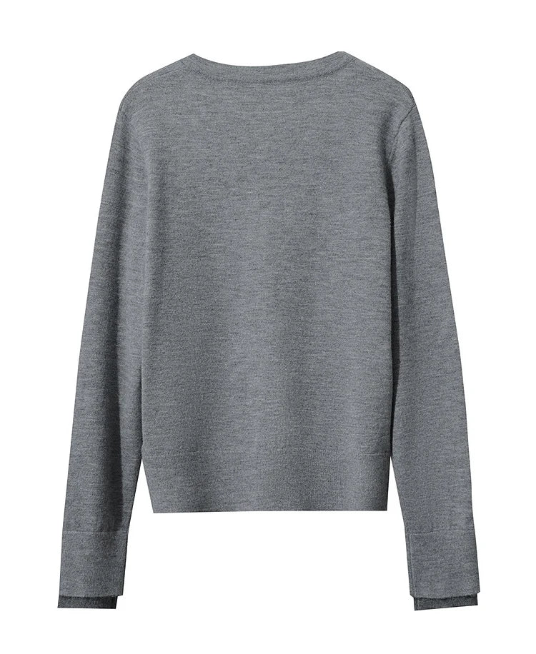Damen-Rundhalspullover Strickjacke einfarbig einreihig Herbst-Winter