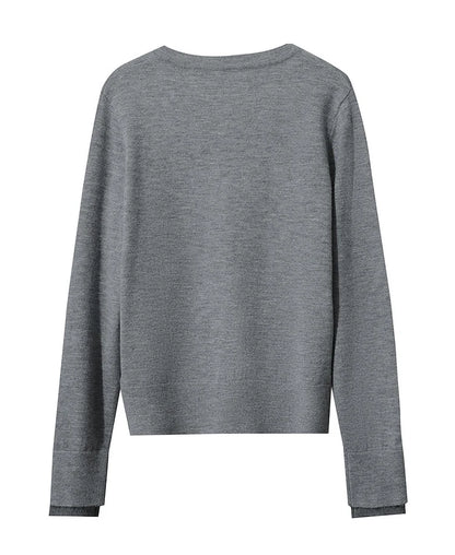 Damen-Rundhalspullover Strickjacke einfarbig einreihig Herbst-Winter
