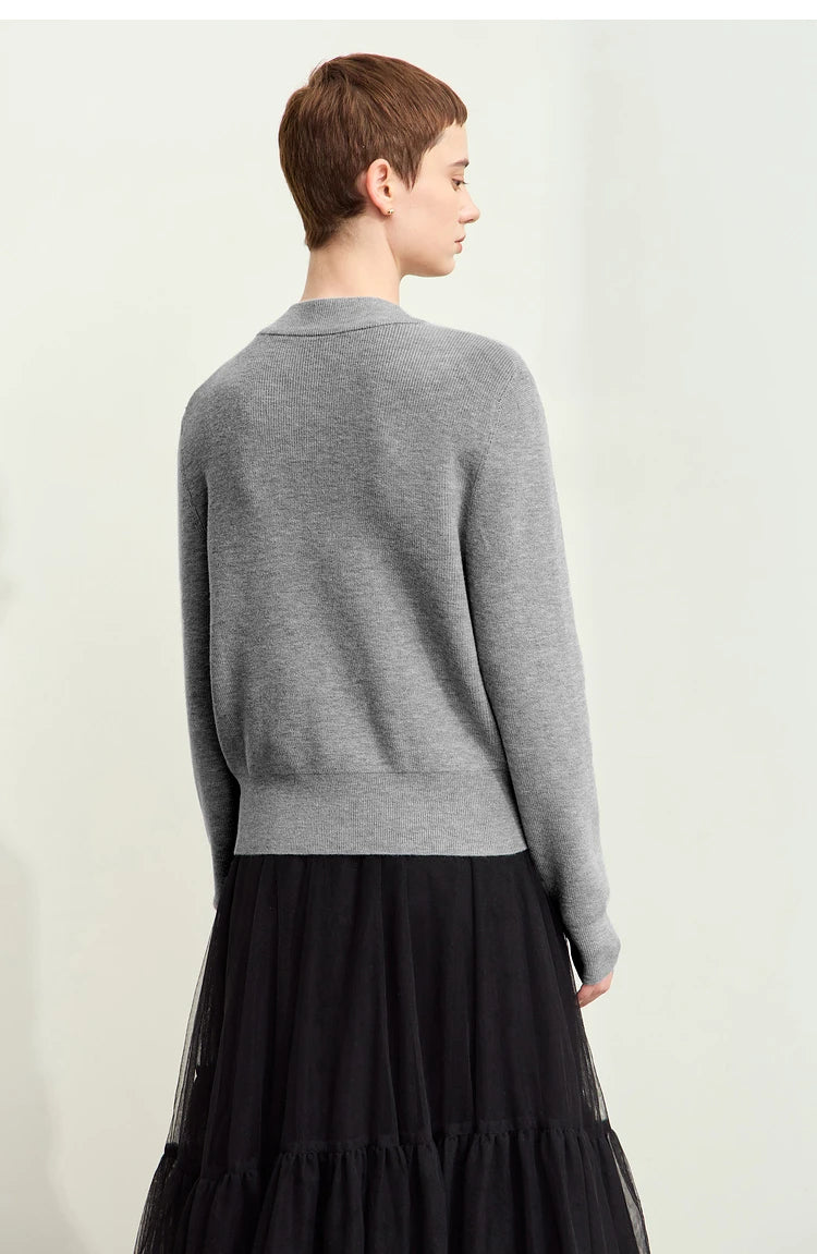 Damen-Strickjacke V-Ausschnitt Stickerei locker Langarm Herbst