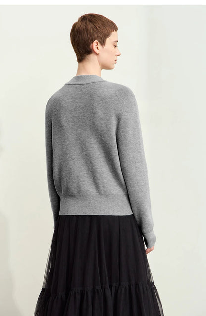 Damen-Strickjacke V-Ausschnitt Stickerei locker Langarm Herbst