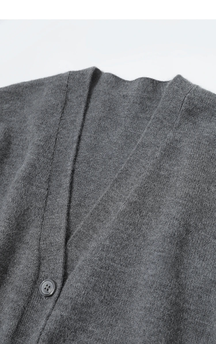 Damen-Strickjacke Wolle V-Ausschnitt Pendler einreihig locker Winter