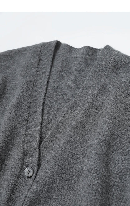 Damen-Strickjacke Wolle V-Ausschnitt Pendler einreihig locker Winter