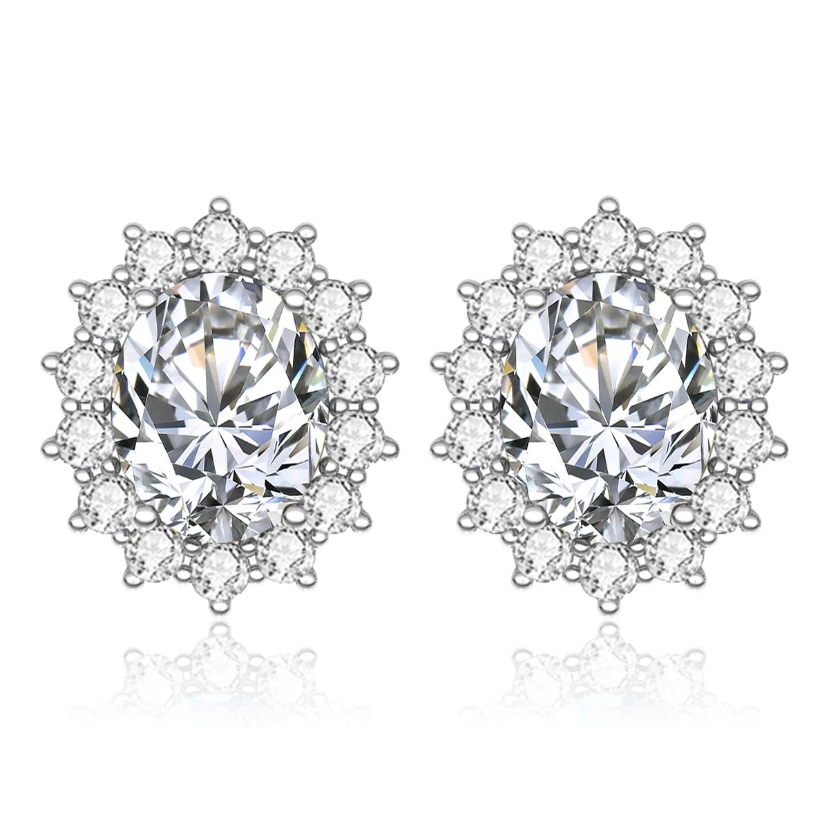 Damen-Ohrstecker Aquamarin Mit Diamanten Aus 925 Sterlingsilber Großes Edelstein-Duo
