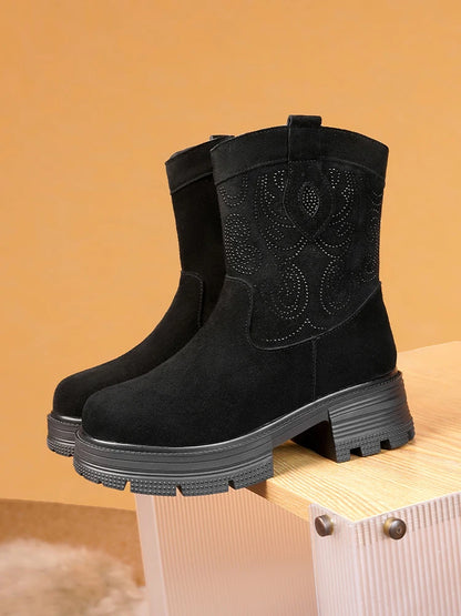 AIYUQI Western Cowboy Boots Women 2025 New Genuine Leather Winter Shoes Boots Women Short Tube Fashion Women's Snow Boots