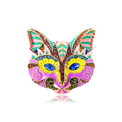 Brosche Katze Maske Emaille Kristall Barock Palast Tropföl Vintage Damen