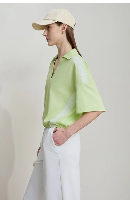 Damen T-Shirts im minimalistischen Stil mit neuem V-Ausschnitt und kurzen Ärmel