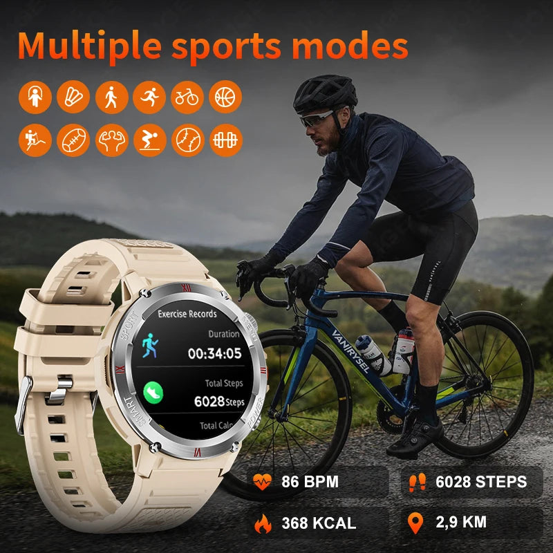 LIGE 1,46 "LED Taschenlampe Smart Uhr Männer 100 + Sport Fitness Tracker Gesundheit Monitor Bluetooth Anruf Smartwatch Für Android IOS