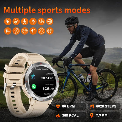 LIGE 1,46 "LED Taschenlampe Smart Uhr Männer 100 + Sport Fitness Tracker Gesundheit Monitor Bluetooth Anruf Smartwatch Für Android IOS