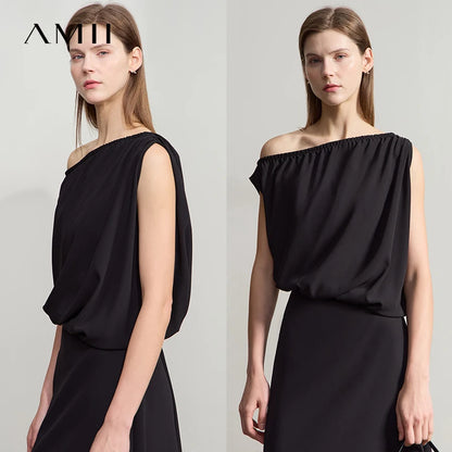 Stilvolles Damen Chiffon Kleid Asymmetrisch Falten Elegant