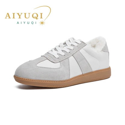 AIYUQI Damen Training Schuhe Leder Metal Toe Cap Flach