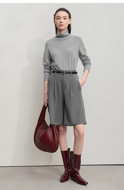 Damen-Rollkragenpullover Wolle-Kaschmir locker einfarbig Herbst