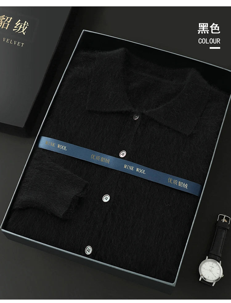 Maillard Polo-Kragen-Pullover für Herren, Herbst/Winter 2024, lässige Business-Männer, 100 % reiner Nerz-Kaschmir-Strickjacke, große Strickjacke