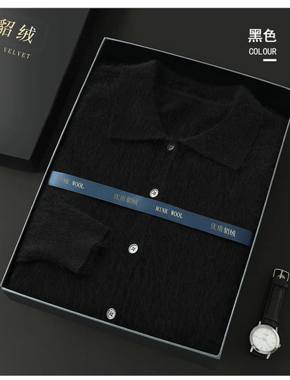 Maillard Polo-Kragen-Pullover für Herren, Herbst/Winter 2024, lässige Business-Männer, 100 % reiner Nerz-Kaschmir-Strickjacke, große Strickjacke