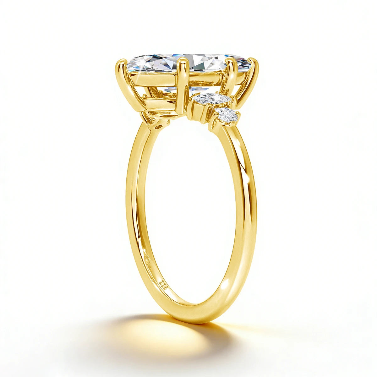 Damen-Verlobungsring aus Silber 925 mit fünf Moissanite im Marquise-Schliff, 18k Goldplattiert