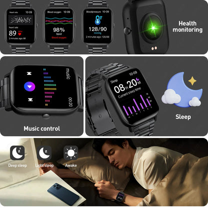 LIGE Modische Smartwatch für Damen, 1,85 Zoll HD-Bildschirm, individuelles Zifferblatt, Herren-Gesundheitsmonitor, Uhr, Bluetooth-Anruf, Sport-Smartwatches