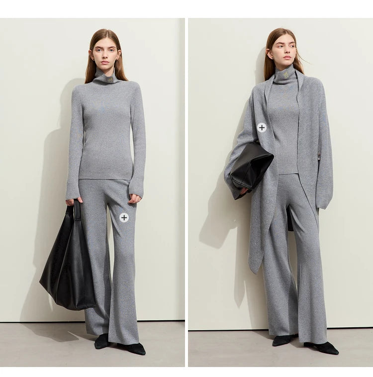 Damen-Rollkragenpullover Kaschmir-Wolle Slim Stickerei Winter