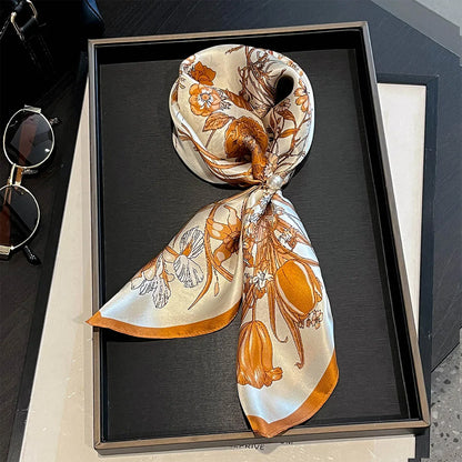 Damen Seidenschal 53cm quadratisch Blumenprint Luxus Hijab Bandana J