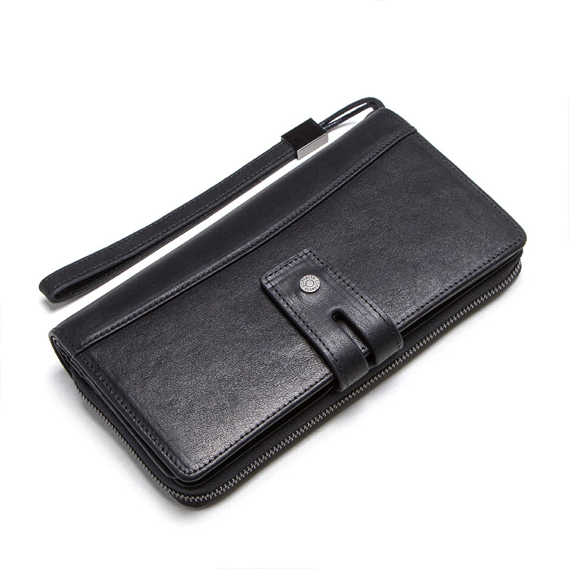 Herren Echtleder Clutch Lange Vintage Geldbörse Reißverschluss Kartenhalter Münzfach