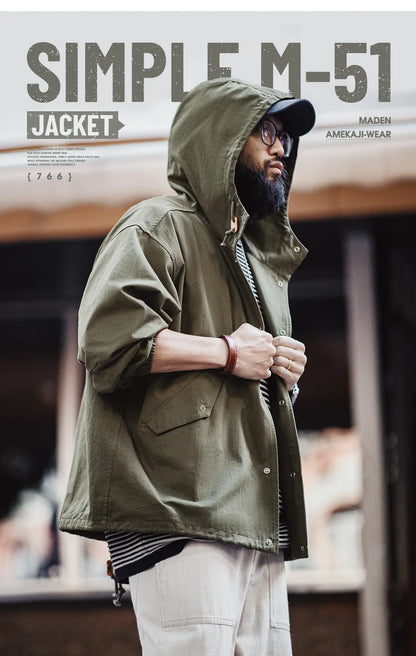 Herren Kapuzenjacke Vintage Grün Lockere Taschen Versteckte Knopfleiste